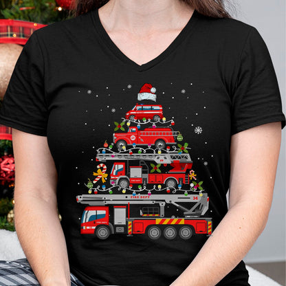 Firefighter Fire Truck Christmas Tree Lights Santa Fireman T-Shirt - Christmas Unisex T-Shirt/Hoodie/Sweatshirt - NGHL00