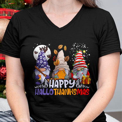 HalloThanksMas Gnomes Halloween Thanksgiving Christmas Happy T-Shirt - Christmas Unisex T-Shirt/Hoodie/Sweatshirt - NGHL00