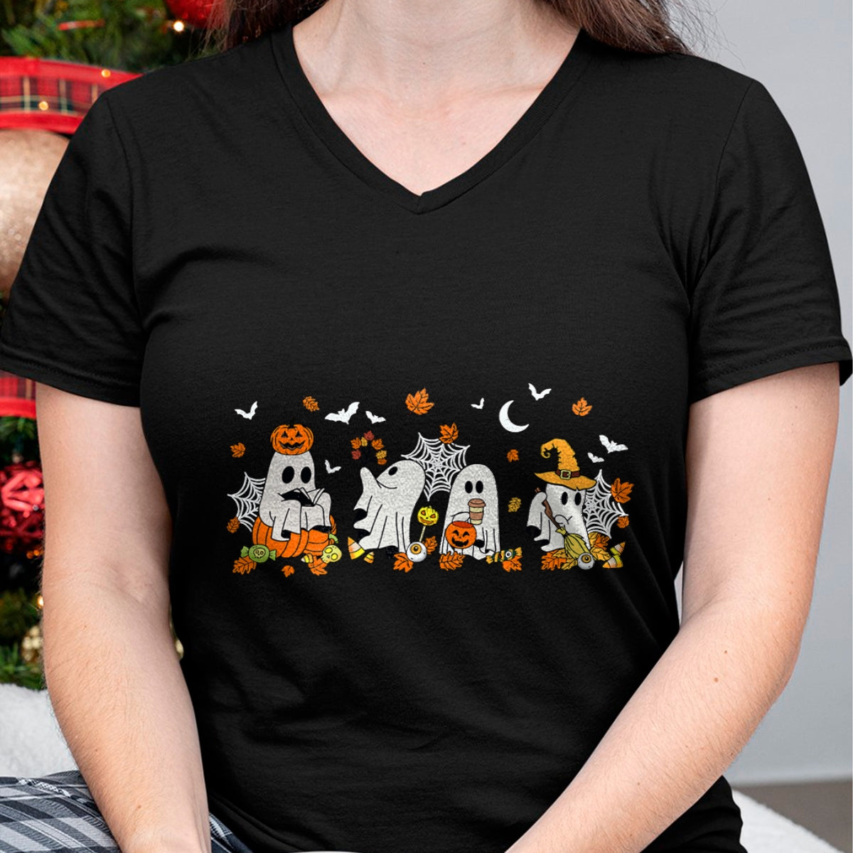 Cute Ghost Drinking Coffee Halloween Fall Ghost Book Reading T-Shirt - Halloween Unisex T-Shirt/Hoodie - NGHL00