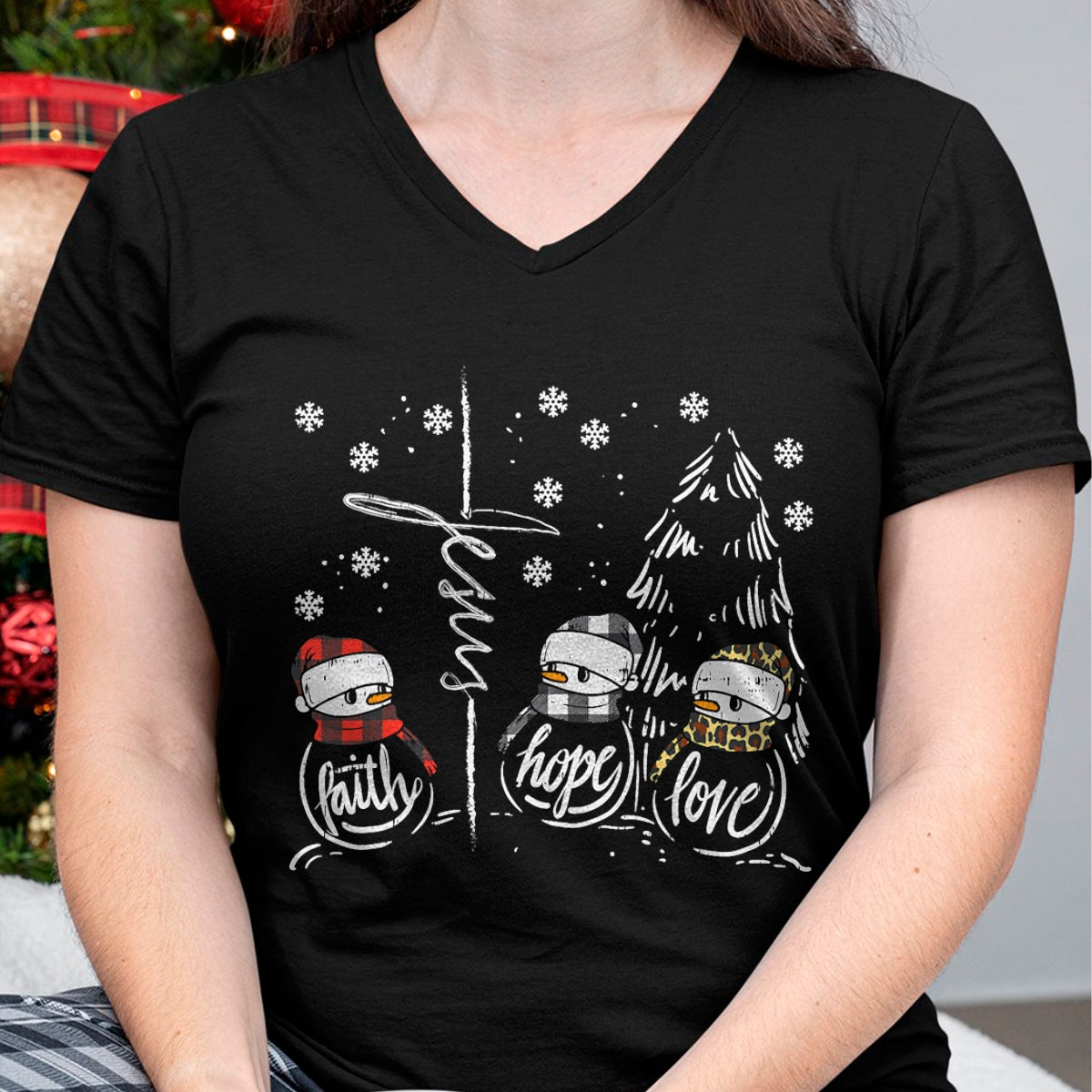 Faith Hope Love Jesus Snowman Plaid Leopard Christmas Gift T-Shirt - Christmas Unisex T-Shirt/Hoodie/Sweatshirt - NGHL00