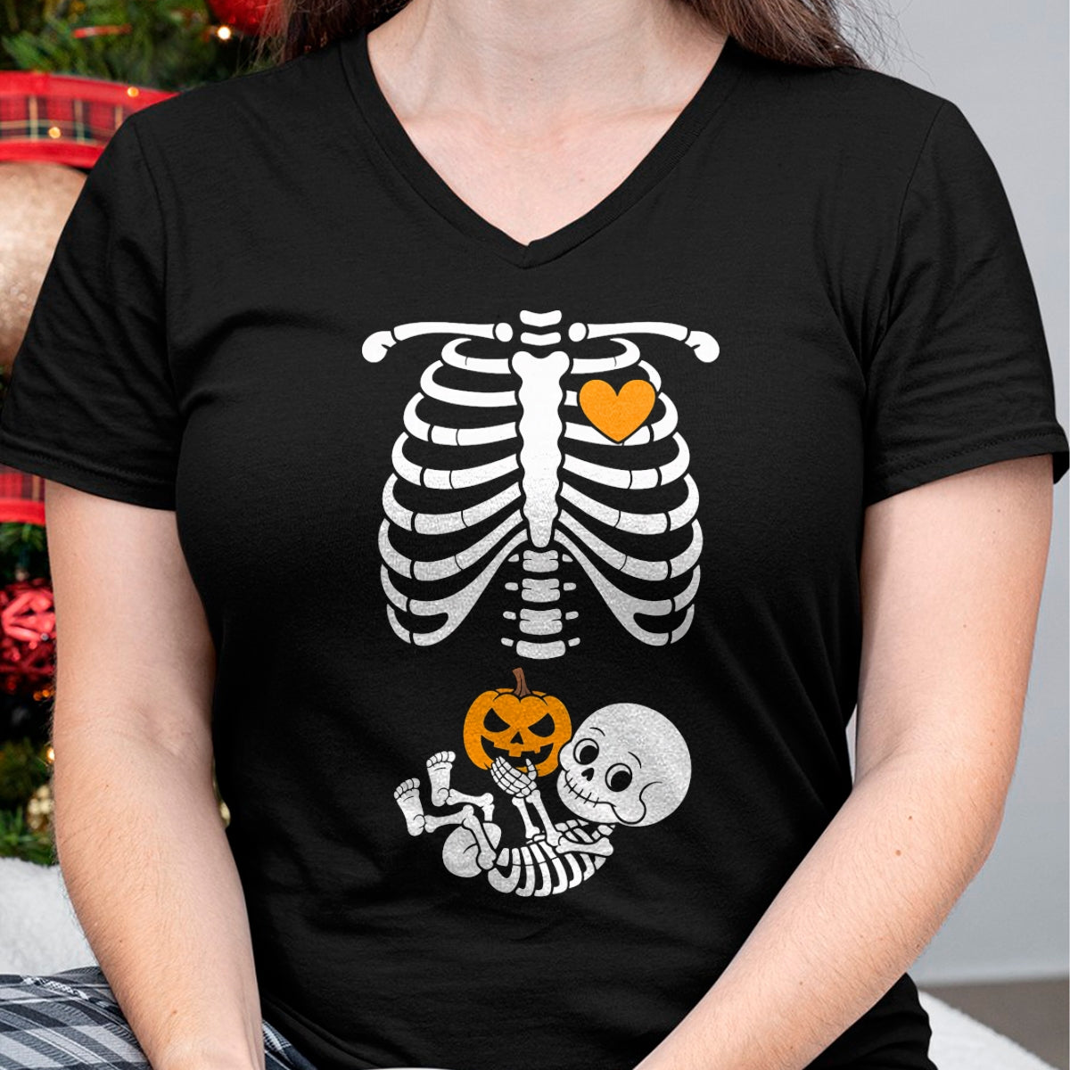 Halloween Skeleton Baby Rib Cage Maternity Pregnant Pumpkin T-Shirt - Halloween Unisex T-Shirt/Hoodie - NGHL00