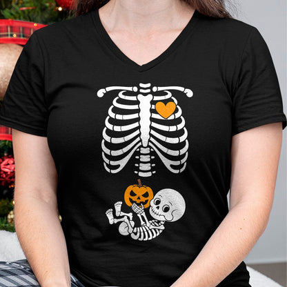 Halloween Skeleton Baby Rib Cage Maternity Pregnant Pumpkin T-Shirt - Halloween Unisex T-Shirt/Hoodie - NGHL00