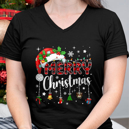 Merry Christmas Red Santa Hat Reindeer Xmas Matching Family T-Shirt - Christmas Unisex T-Shirt/Hoodie/Sweatshirt - NGHL00