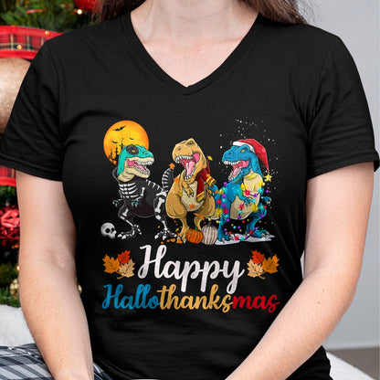 Halloween Thanksgiving Christmas Happy HalloThanksMas T rex T-Shirt - Christmas Unisex T-Shirt/Hoodie/Sweatshirt - NGHL00