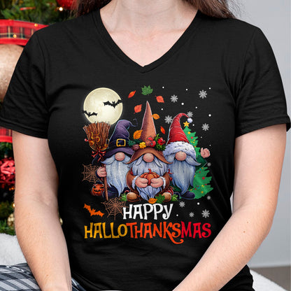 Happy Hallothanksmas Gnomes Lover Halloween Merry Christmas T-Shirt - Christmas Unisex T-Shirt/Hoodie/Sweatshirt - NGHL00