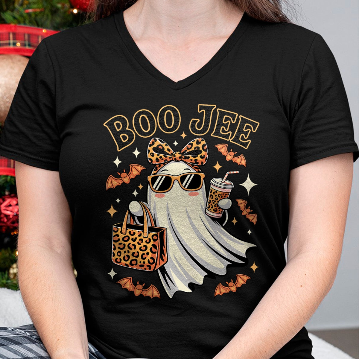 Coquette Leopard Ghost Coffee Boo JEE Halloween Boujee Ghost - Halloween Unisex T-Shirt/Hoodie - NGHL00