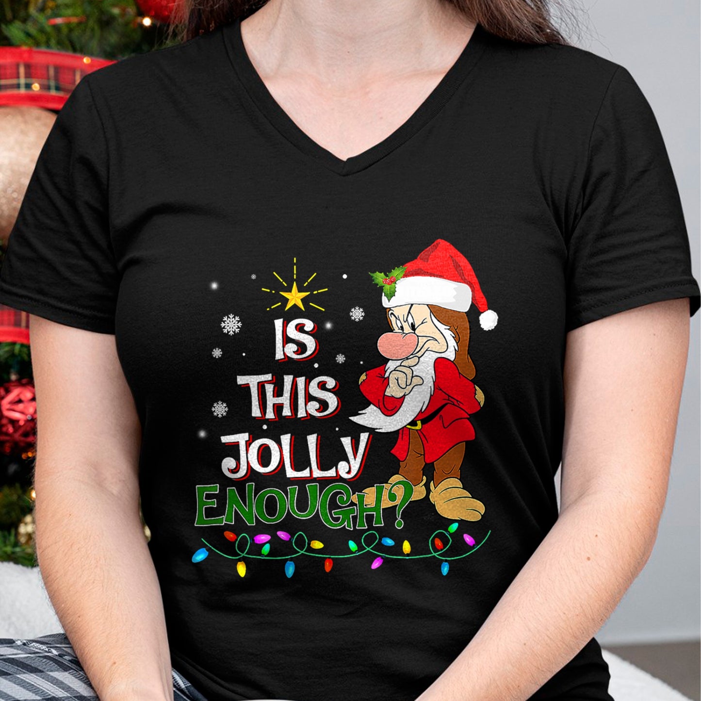 Is This Jolly Enough Grumpy Elf Pajama Christmas Lights T-Shirt - Christmas Unisex T-Shirt/Hoodie/Sweatshirt - NGHL00
