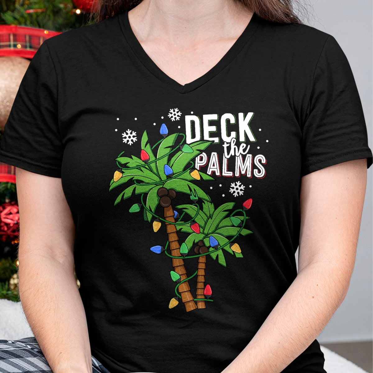 Deck The Palms Tropical Hawaii Christmas Palm Tree Lights T-Shirt - Christmas Unisex T-Shirt/Hoodie/Sweatshirt - NGHL00