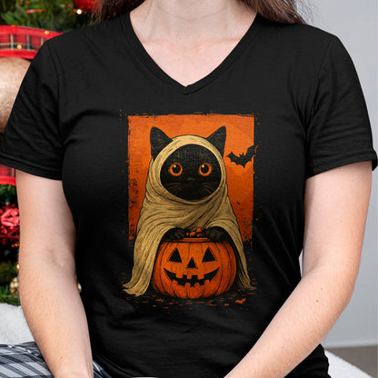 Funny Vintage Black Cat Halloween Pumpkin Spooky Ghost Women T-Shirt - Halloween Unisex T-Shirt/Hoodie - NGHL00