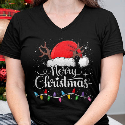 Merry Christmas Red Santa Hat Reindeer Xmas Family Men Women T-Shirt - Christmas Unisex T-Shirt/Hoodie/Sweatshirt - NGHL00