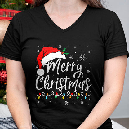 Merry Christmas Lights Santa Hat Xmas Family Matching Pajama T-Shirt - Christmas Unisex T-Shirt/Hoodie/Sweatshirt - NGHL00