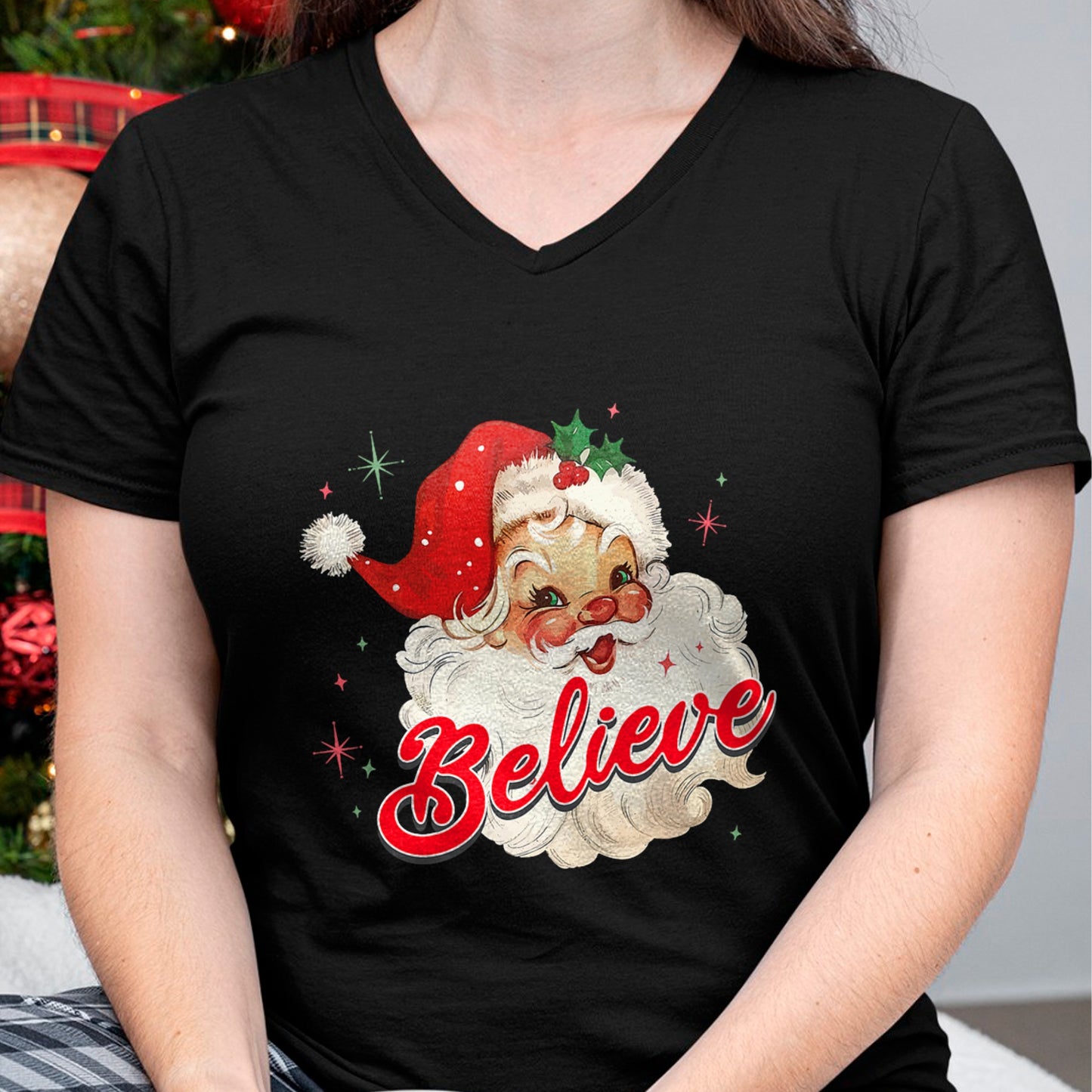 Vintage Santa Claus Believe Christmas Women Boys Girls T-Shirt - Christmas Unisex T-Shirt/Hoodie/Sweatshirt - NGHL00
