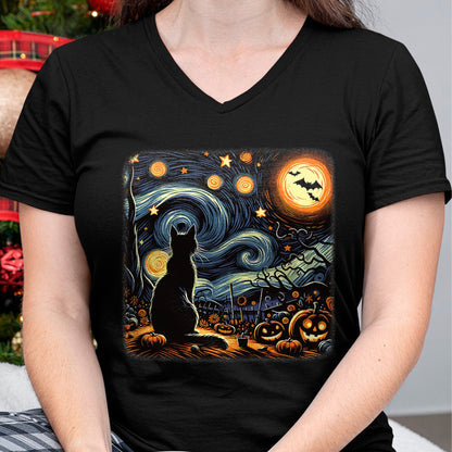 Halloween Black Cat Van Gogh Starry Night Cat Lovers Cat T-Shirt - Halloween Unisex T-Shirt/Hoodie - NGHL00 (Copy)