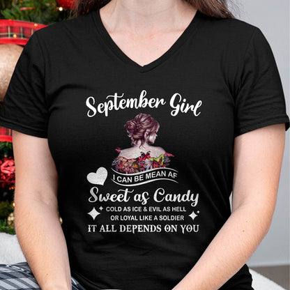 September Girl T-Shirt – Sweet As Candy, Cold As Ice - Birthday Gift for Women - NGHL09 (SKU26T-01-38-09)