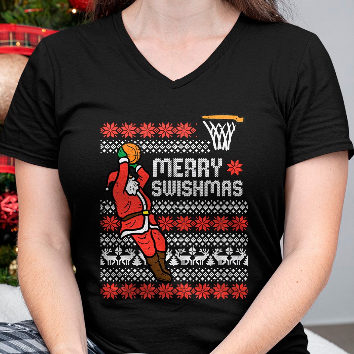 Merry Swishmas Basketball Ugly Christmas Xmas Men Boys Kids T-Shirt - Christmas Unisex T-Shirt/Hoodie/Sweatshirt - NGHL00