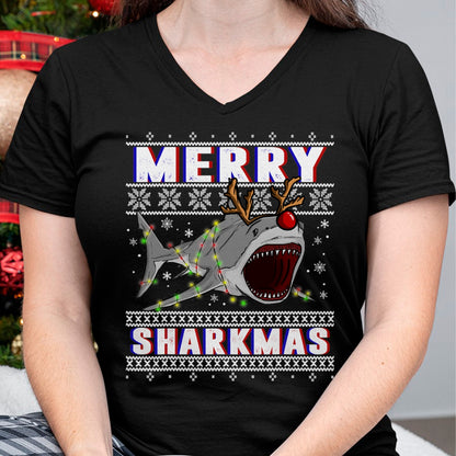 Funny Sharkmas Shark Ugly Christmas Sweaters T-Shirt - Christmas Unisex T-Shirt/Hoodie/Sweatshirt - NGHL00