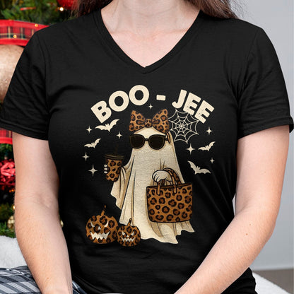 Coquette Leopard Ghost Coffee Boo JEE Halloween Boujee Ghost T-Shirt - Halloween Unisex T-Shirt/Hoodie - NGHL00