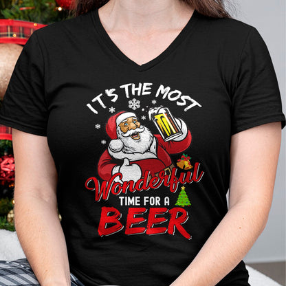 Funny Christmas Santa Claus Drinking Beer Wonderful Time T-Shirt - Christmas Unisex T-Shirt/Hoodie/Sweatshirt - NGHL00