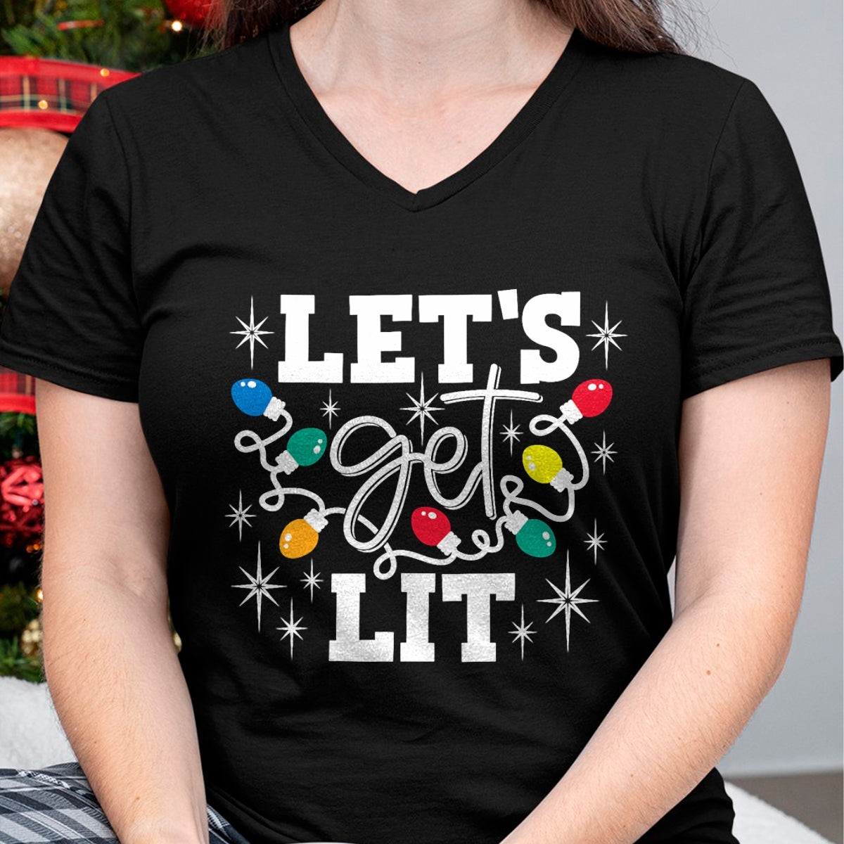 Let's Get Lit Drinking Santa Hat Christmas Lights Funny T-Shirt - Christmas Unisex T-Shirt/Hoodie/Sweatshirt - NGHL00