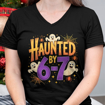 Haunted by 6-7 Halloween Ghosts and Spiders Design T-Shirt - Halloween Unisex T-Shirt/Hoodie - NGHL00