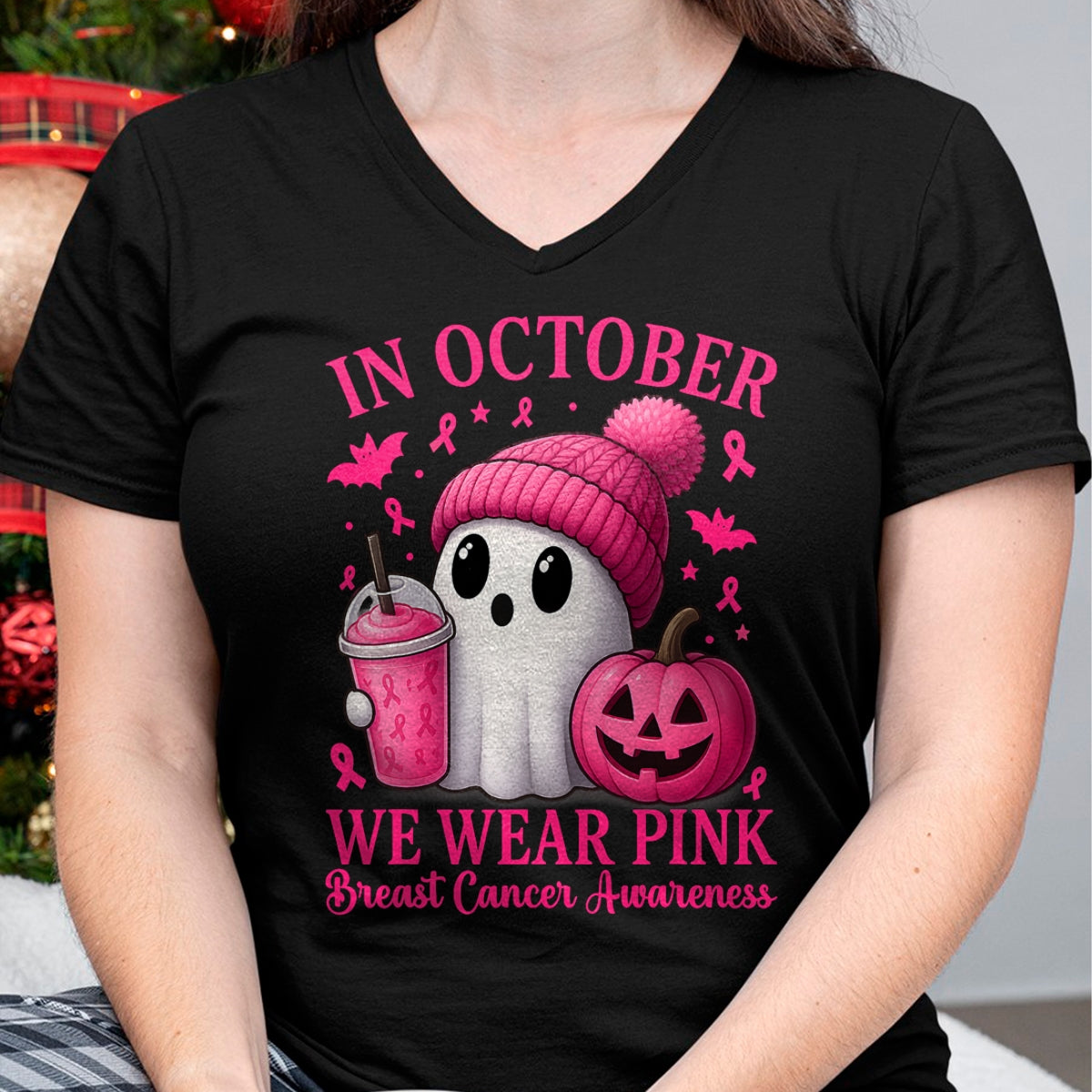 Breast Cancer Halloween Women in October We Wear Pink T-Shirt - Halloween Unisex T-Shirt/Hoodie - NGHL00