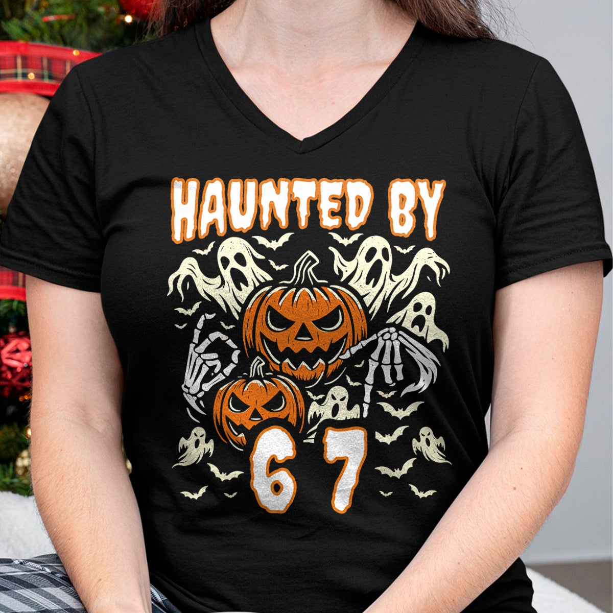 Funny Six Seven Meme Gen Alpha Haunted by 67 Halloween T-Shirt - Halloween Unisex T-Shirt/Hoodie - NGHL00