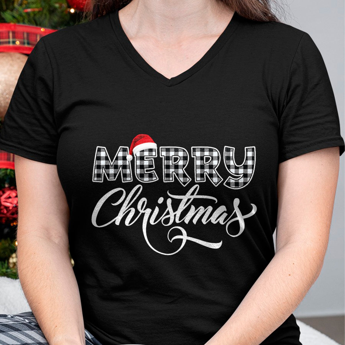 Merry Christmas Buffalo Black and White Plaid for Men Women T-Shirt - Christmas Unisex T-Shirt/Hoodie/Sweatshirt - NGHL00