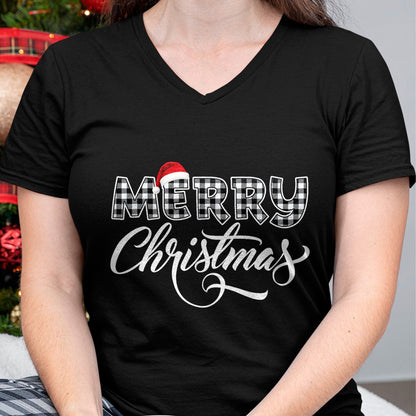 Merry Christmas Buffalo Black and White Plaid for Men Women T-Shirt - Christmas Unisex T-Shirt/Hoodie/Sweatshirt - NGHL00