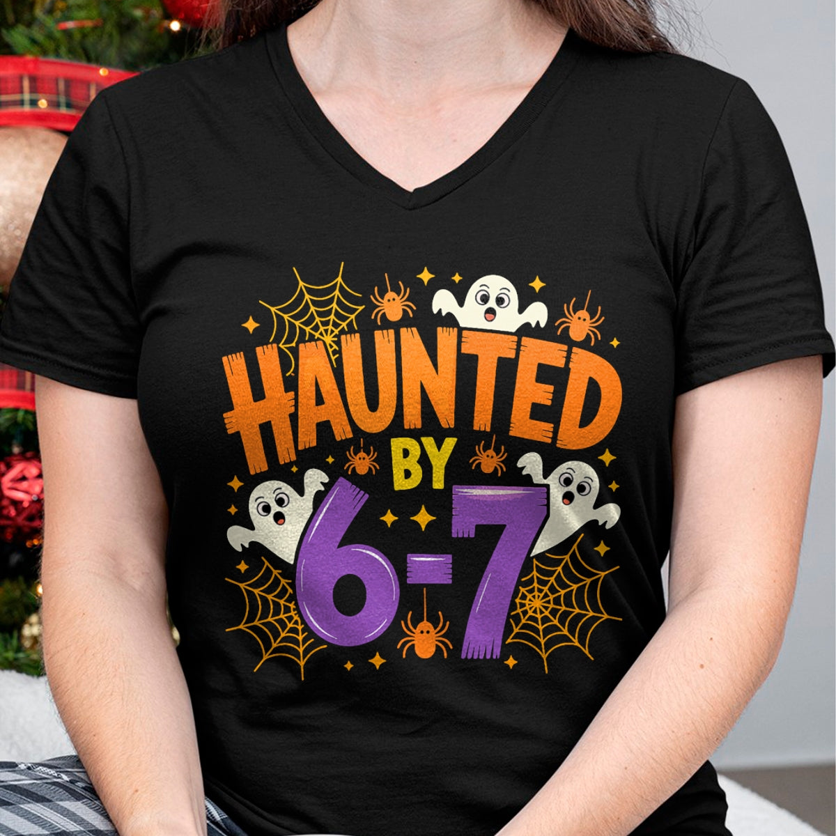 Haunted by 67 Funny Six Seven Meme Spooky Ghost Halloween T-Shirt - Halloween Unisex T-Shirt/Hoodie - NGHL00