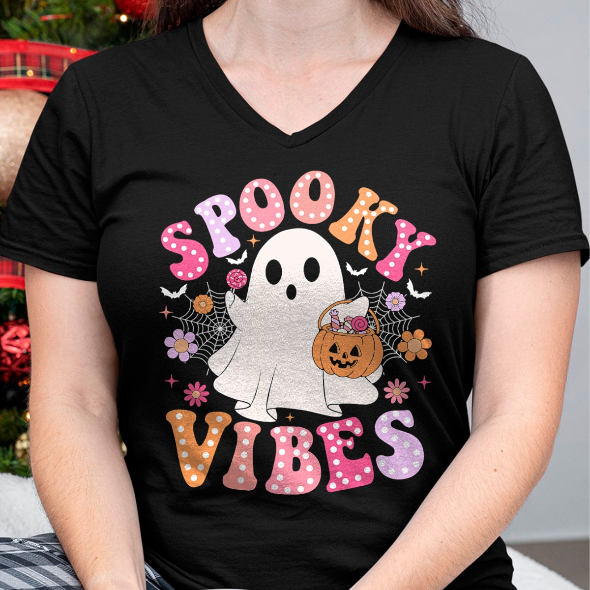 Spooky Vibes Ghost Retro Groovy Halloween T-Shirt - Halloween Unisex T-Shirt/Hoodie - NGHL00