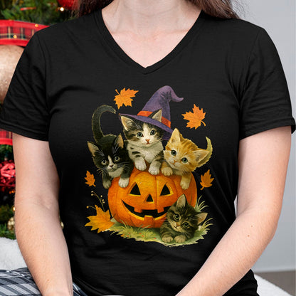 Cute Cat Pumpkin Halloween Spooky Season Vintage T-Shirt - Halloween Unisex T-Shirt/Hoodie - NGHL00