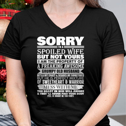 Funny Sorry I'm A Spoiled Wife Of Grumpy Old Husband On Back T-Shirt - Gift For Wife From Husband  Unisex T-Shirt/Hoodie - NGHL00 (SKUT-2310EMAILWIFE-06)