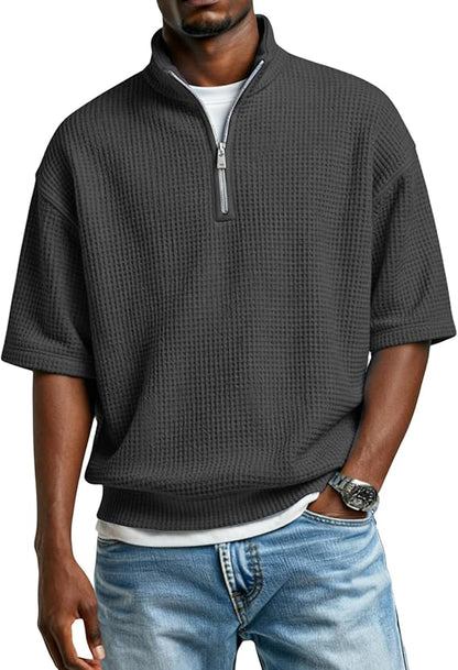 Waffle collar short sleeved shirt A09-699 - GIA MOI