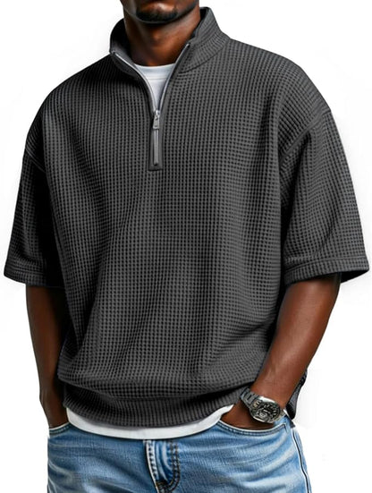 Waffle collar short sleeved shirt A09-699 - GIA MOI