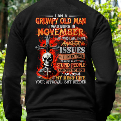 NOVEMBER - GRUMPY OLD MAN T-SHIRT - FUNNY SKULL ANGER ISSUES TEE - PERFECT GIFT FOR MEN NGHL11 (SKU12-319-11)