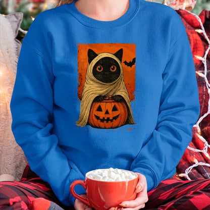 Funny Vintage Black Cat Halloween Pumpkin Spooky Ghost Women T-Shirt - Halloween Unisex T-Shirt/Hoodie - NGHL00