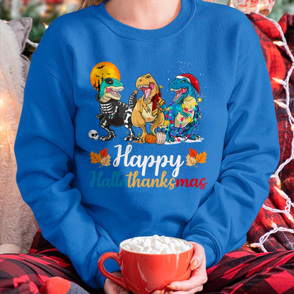 Halloween Thanksgiving Christmas Happy HalloThanksMas T rex T-Shirt - Christmas Unisex T-Shirt/Hoodie/Sweatshirt - NGHL00
