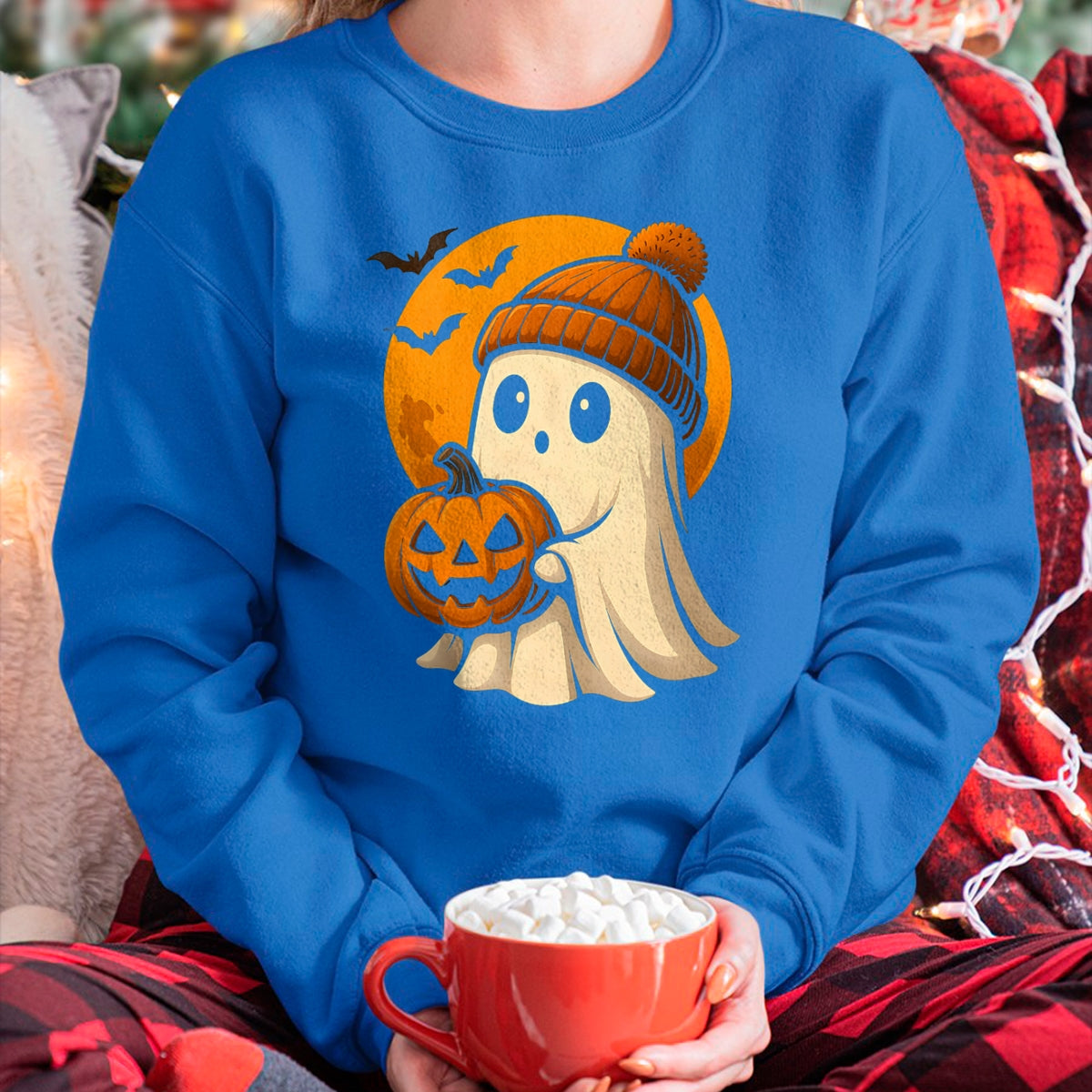 Cute Ghost with Pumpkin for Halloween Costume Party Spooky T-Shirt - Halloween Unisex T-Shirt/Hoodie - NGHL00