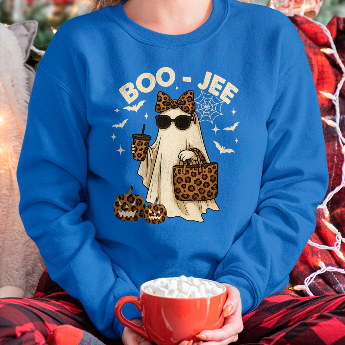 Coquette Leopard Ghost Coffee Boo JEE Halloween Boujee Ghost T-Shirt - Halloween Unisex T-Shirt/Hoodie - NGHL00