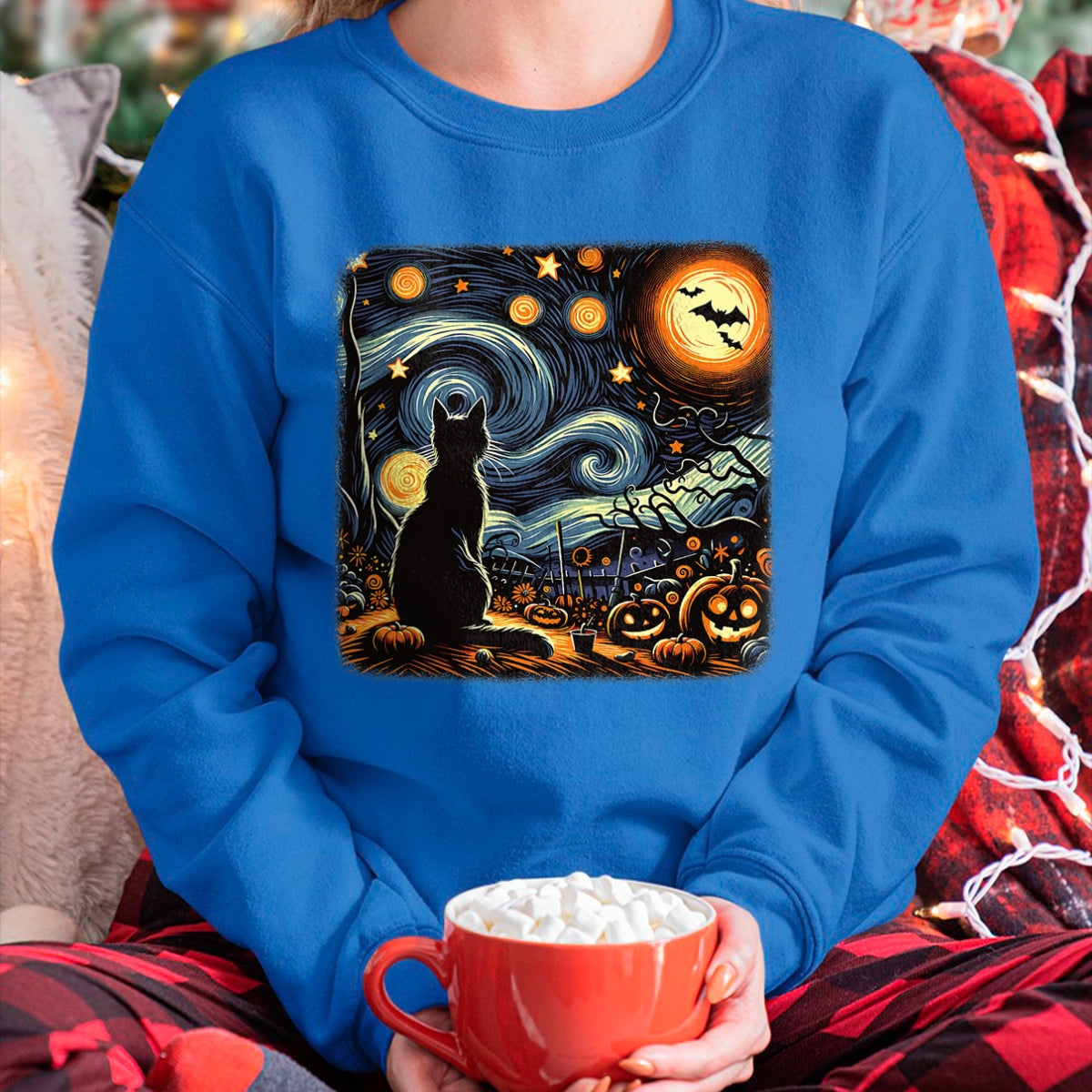 Halloween Black Cat Van Gogh Starry Night Cat Lovers Cat T-Shirt - Halloween Unisex T-Shirt/Hoodie - NGHL00 (Copy)