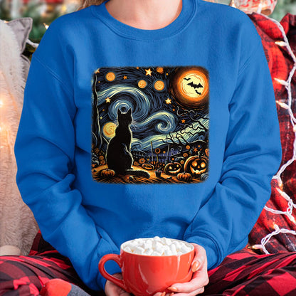 Halloween Black Cat Van Gogh Starry Night Cat Lovers Cat T-Shirt - Halloween Unisex T-Shirt/Hoodie - NGHL00 (Copy)