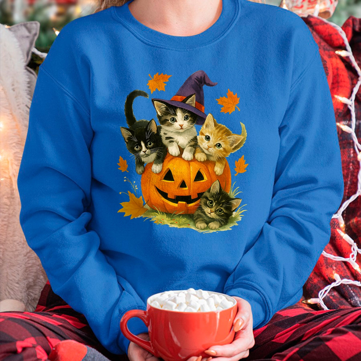 Cute Cat Pumpkin Halloween Spooky Season Vintage T-Shirt - Halloween Unisex T-Shirt/Hoodie - NGHL00