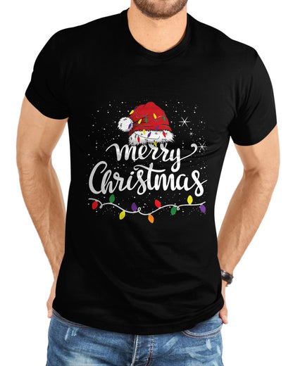 Merry Christmas Lights Red Santa Hat Xmas Family Men Women Pullover - Christmas Unisex T-Shirt/Hoodie/Sweatshirt - NGHL00