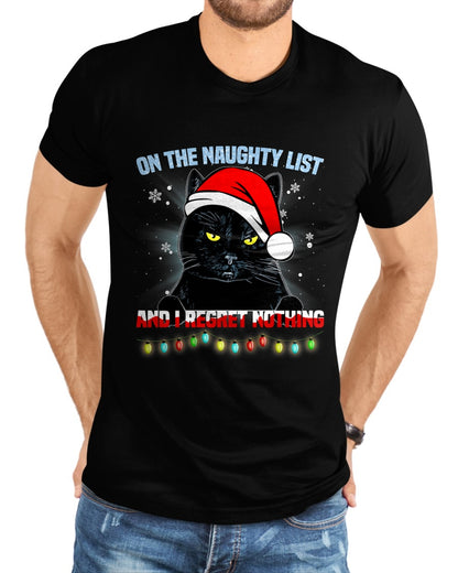 On The Naughty List And I Regret Nothing Cat Christmas T-Shirt - Christmas Unisex T-Shirt/Hoodie/Sweatshirt - NGHL00