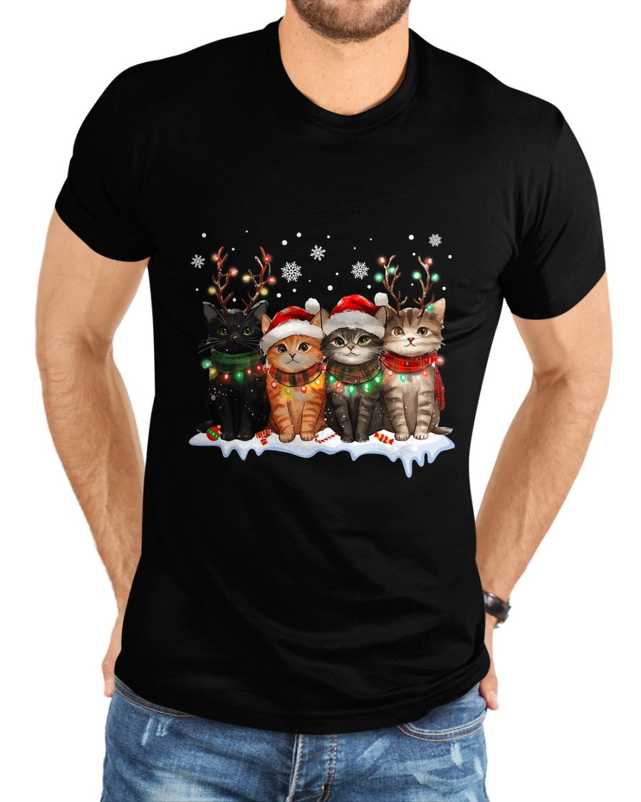 Cat Christmas Light Reindeer Santa Christmas Cat Lover T-Shirt - Christmas Unisex T-Shirt/Hoodie/Sweatshirt - NGHL00