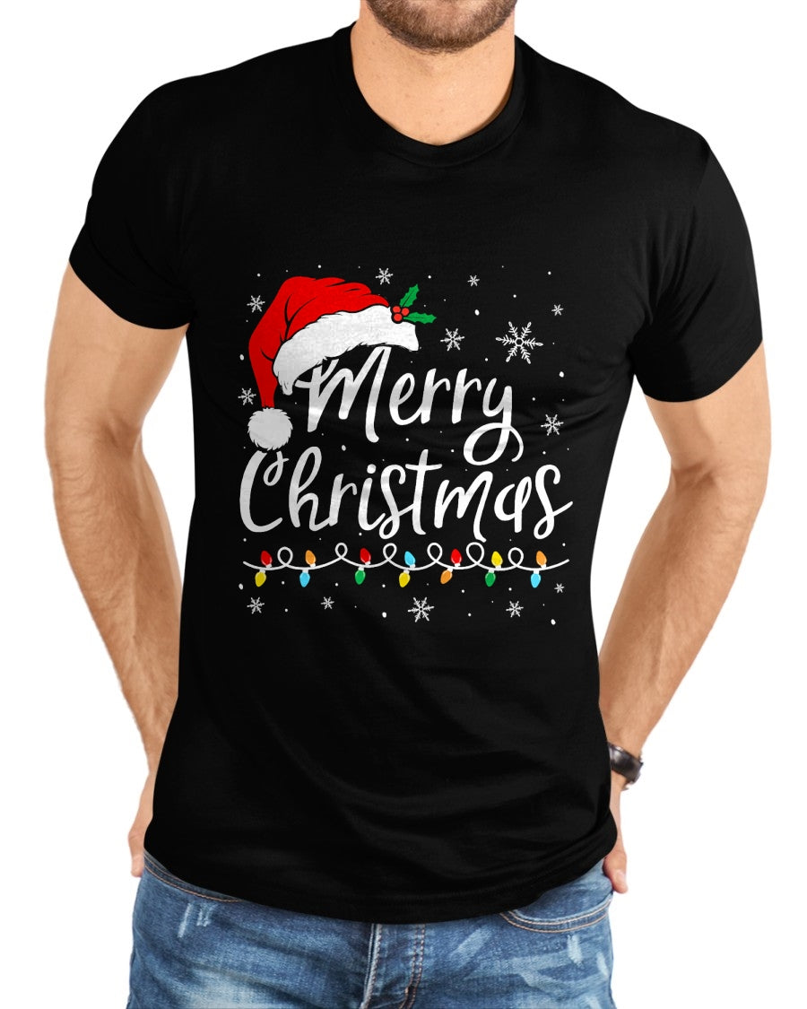 Merry Christmas Lights Santa Hat Xmas Family Matching Pajama T-Shirt - Christmas Unisex T-Shirt/Hoodie/Sweatshirt - NGHL00