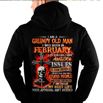 FEBRUARY - GRUMPY OLD MAN T-SHIRT - FUNNY SKULL ANGER ISSUES TEE - PERFECT GIFT FOR MEN NGHL02 (SKU12-319-02)