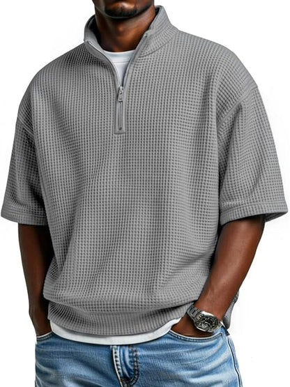 Waffle collar short sleeved shirt A09-699 - GIA MOI