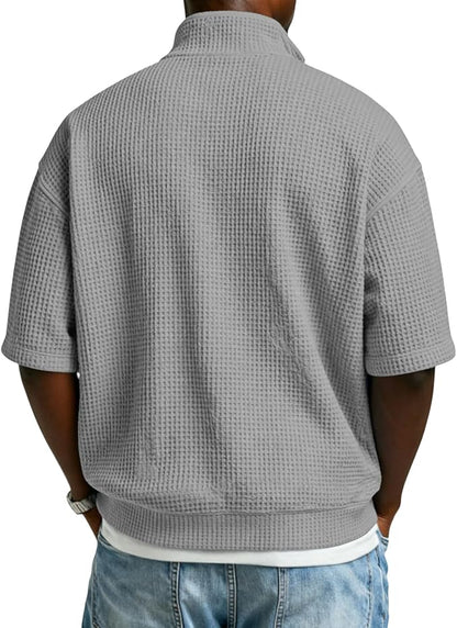Waffle collar short sleeved shirt A09-699 - GIA MOI