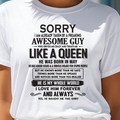 May - Sorry I am already taken by a freaking awesome guy - Gift for Wife From Husband - NGHL05 (SKU08-25-05)